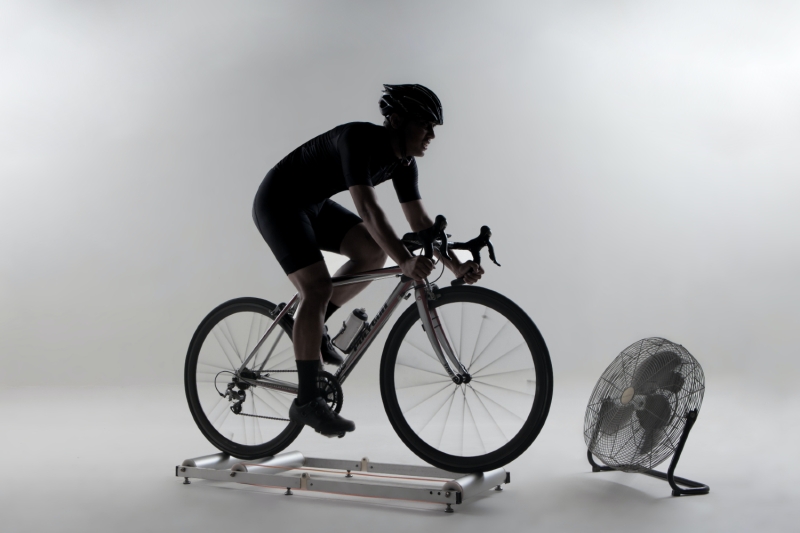 Man riding a bike trainer